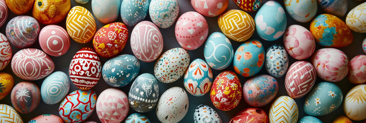 Fototapeta na wymiar Banner of hand painted Easter eggs