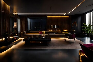 An avant-garde Asian living room setting, characterized by sleek lines,