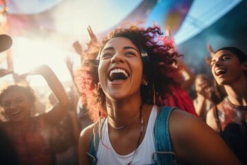 Person enjoying an outdoor concert. Person dancing at a music festival. - obrazy, fototapety, plakaty