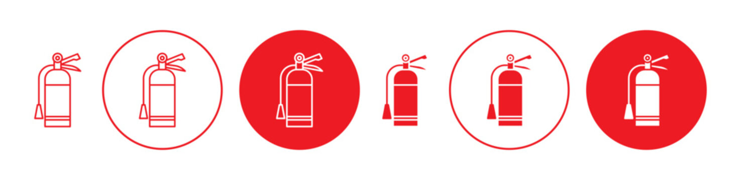 Fire Extinguisher Vector Illustration Set. Safety Fire Extinguish Tool Sign Suitable for Apps and Websites UI Design Style.