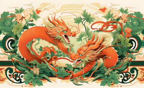 Golden dragon images in Chinese and Japanese styles set against a pastel gold background.