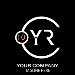 YR Letter Logo Design.  YR Company Name. YR Letter Logo Circular Concept. Black Background.