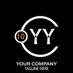YY Letter Logo Design.  YY Company Name. YY Letter Logo Circular Concept. Black Background.