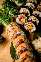 Fried tempura, chuka rolls, garnished with wasabi and ginger