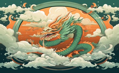 Celebrate Chinese New Year with a dynamic watercolor showcasing a powerful green dragon, capturing the essence of the festive spirit.