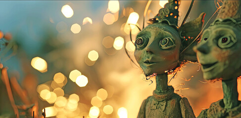 Humanoid creatures and bright lights in a celebration.