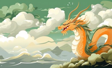 Celebrate Chinese New Year with a dynamic watercolor showcasing a powerful green dragon, capturing the essence of the festive spirit.
