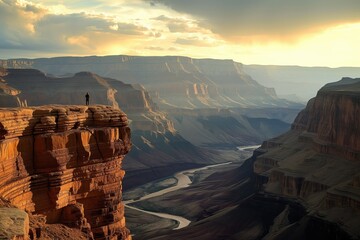 Solitary figure, grand canyon edge, high angle shot. - Powered by Adobe
