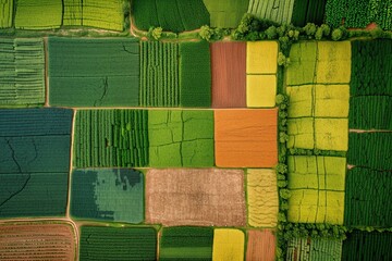 Harvested fields in colorful patchwork