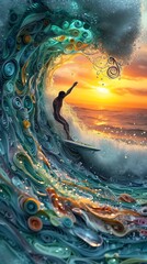 Obraz na płótnie Canvas Surfer Catching the Sunset Wave