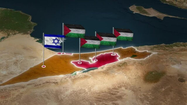 Flying Flags Over Israel and Palestine Maps.