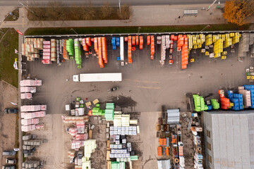 Drone photography of construction material outdoor shop during autumn day