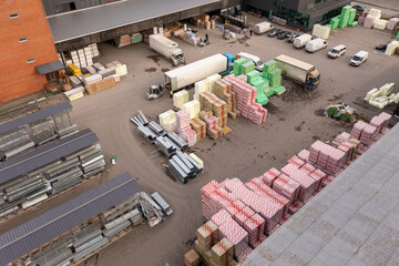 Drone photography of construction material outdoor shop during autumn day