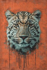 Leopard Stare in Dripping Orange Art