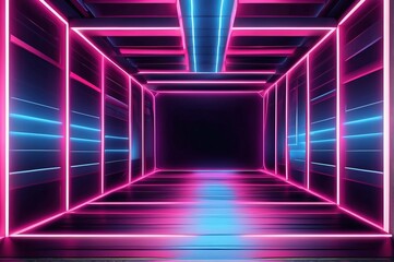 Abstract hallway neon light geometric background