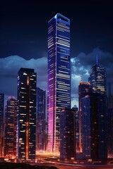 Obraz premium A tall skyscraper in a city at night