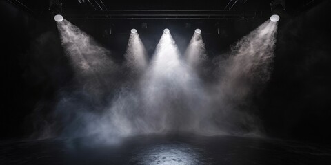 a stage with black background in a fog