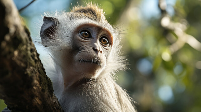 photo ,focus, a monkey hanging from tree to tree , Generate Ai