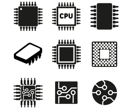 Hardware icon set minimalist, component electronics, computer parts scheme vector illustration