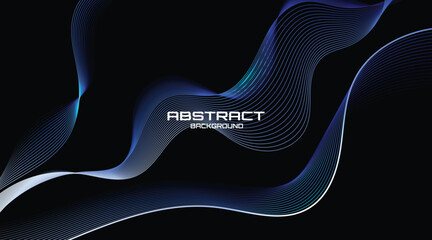 Flowing dot particles wave line pattern blue and purple gradient light isolated on dark black background . Concept of AI technology, science, sound and music , website template, landing page and more.