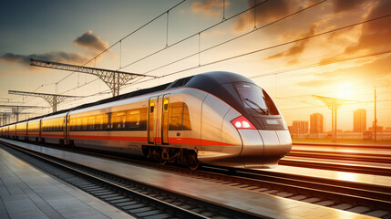 Fototapeta premium High speed passenger train, AI Generative.