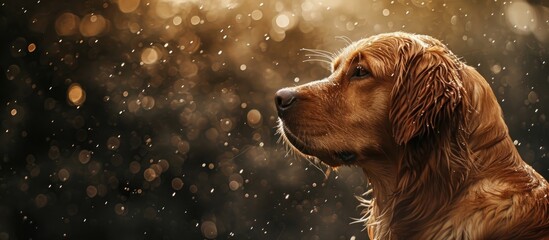 Brown dog in the rain. - obrazy, fototapety, plakaty