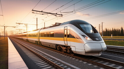 Fototapeta premium High speed passenger train, AI Generative.