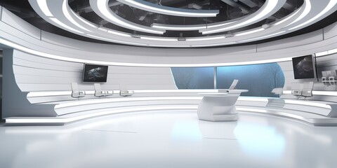 minimalistic design 3d virtual news studio, - obrazy, fototapety, plakaty