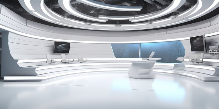 minimalistic design 3d virtual news studio,
