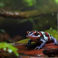 Fiery spotted salamander sits in nature, high regulation photos