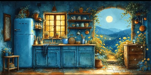 illustration with an old kitchen, from a story