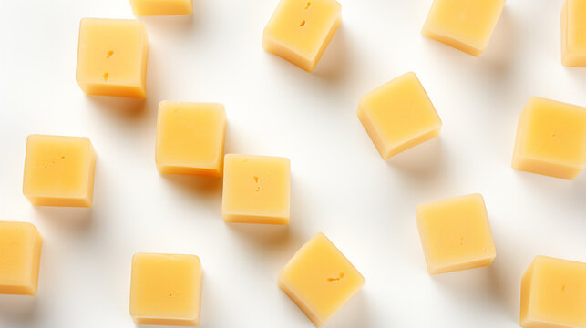 maasdam cheese cubes isolated on white background close up, top view , Generate AI