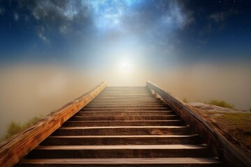 Integrity as stairs leading to the heavenly gate for reward, success, and happiness. Generative AI