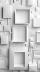 White 3D squares and shapes abstract background texture.
