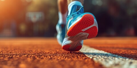 Basketball player running fast on a court