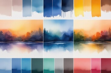 set of abstract banners. Impressionist style color palette drawn in watercolor