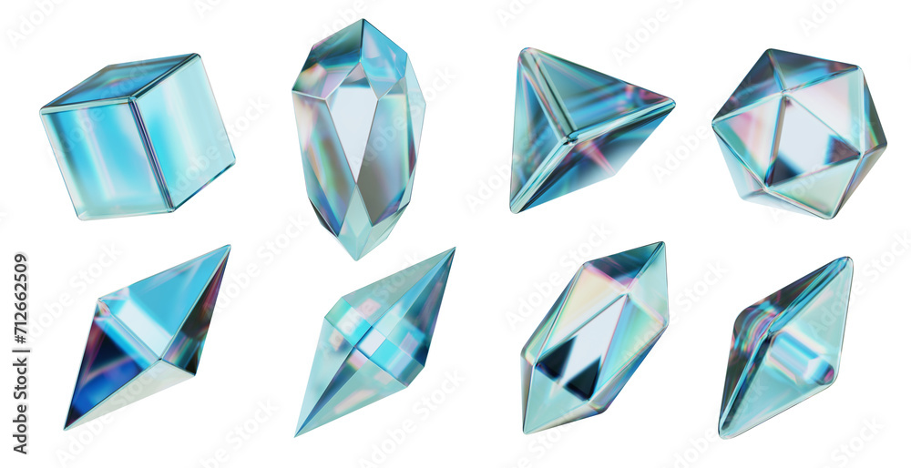 Poster Crystal geometry shape set isolated background 3d rendering 