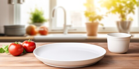 Obraz na płótnie Canvas White plate on table in modern kitchen