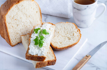 Sandwich with cottage cheese. Healthy eating concept