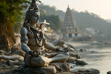 Beautiful statue of Lord Shiva near the bank of Ganga