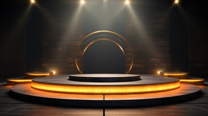 3D render stage podium golden round picture Ai generated art