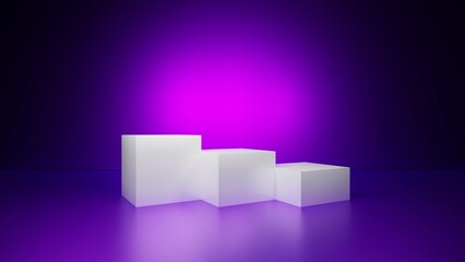 Square cubic pedestal podium stage that rounded edges.For place goods, cosmetics, cartoon model, design fashion, food, drink, fruit or technical tools advertising. Pedestal podium on purple background