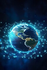 Naklejka premium global earth network connection, futuristic planet worldwide networking, cyberspace concept background