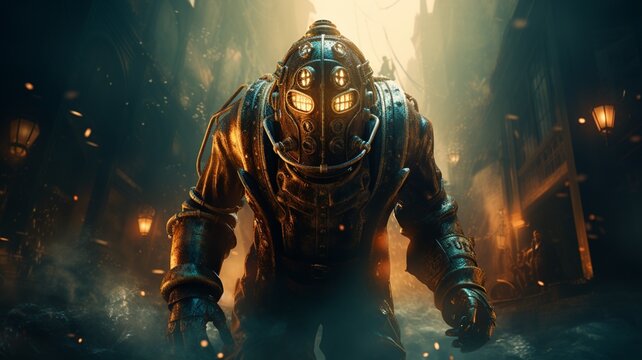 3D rendering poster game called BioShock diving picture Ai generated art