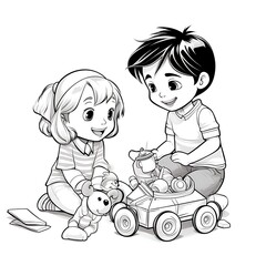 Geschwisterglück: Kinder beim Spiel mit Spielzeugwagen
