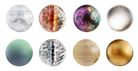Material balls decoration set isolated background 3d rendering 