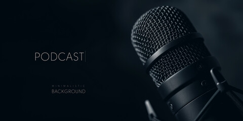Professional podcasting microphone on a dark background