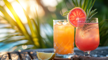 Fototapeta premium Two cocktails on a summer background