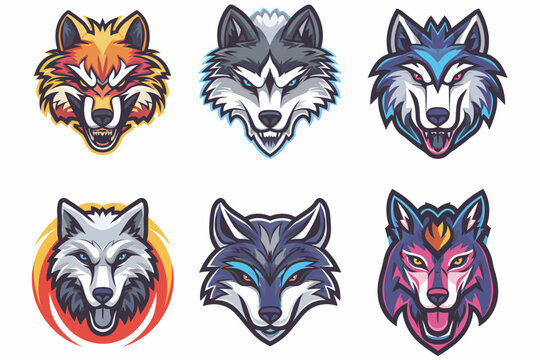 Set collection of Esport vector wolf logos, wolf icons, wolf heads, sticker