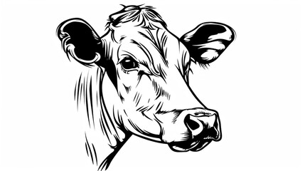 coloring book illustration of a young cute cow, kawai, sticker, graphic, crisp sharp lines, white background